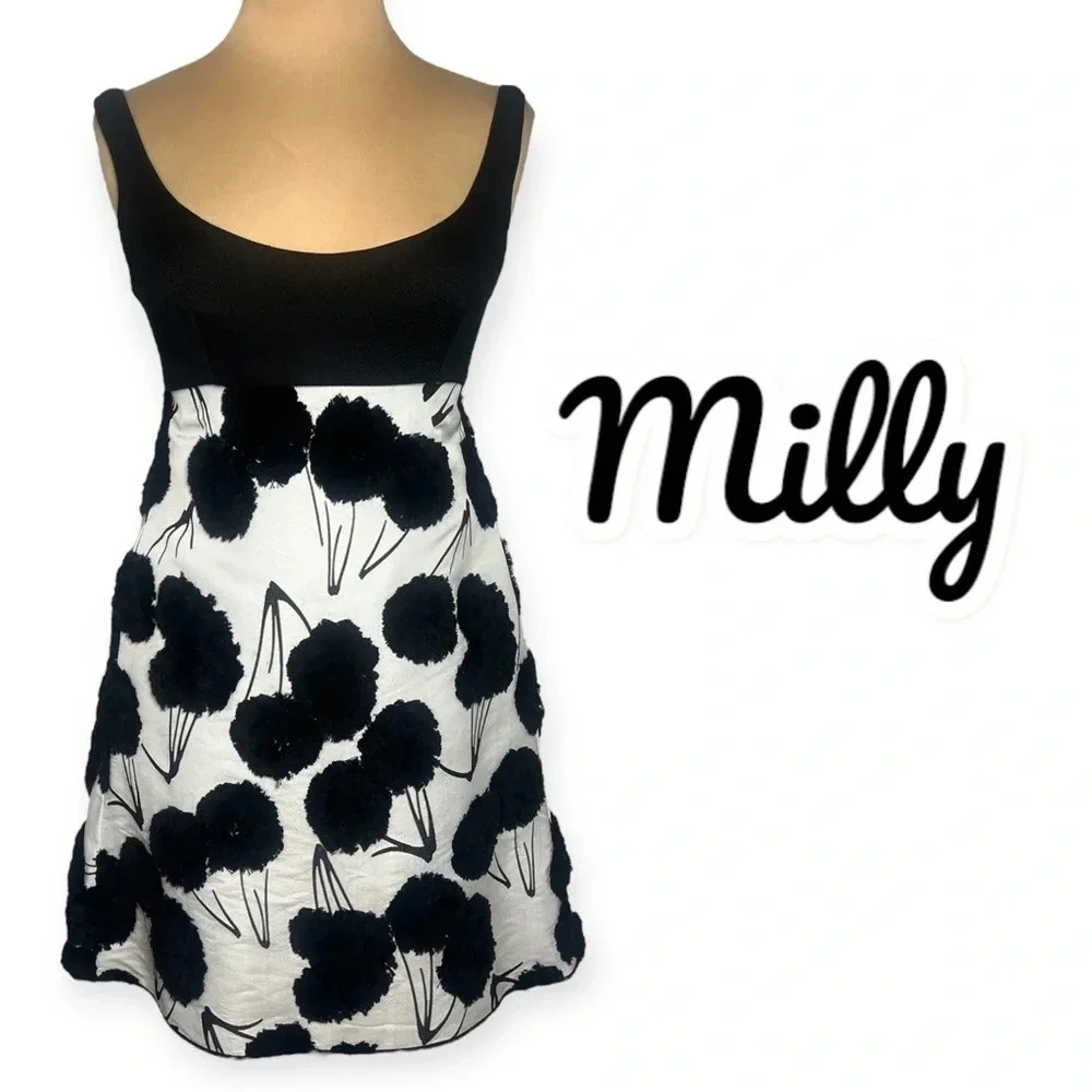 Milly black and white retro baby doll cocktail dress size 4 - Picture 5 of 13